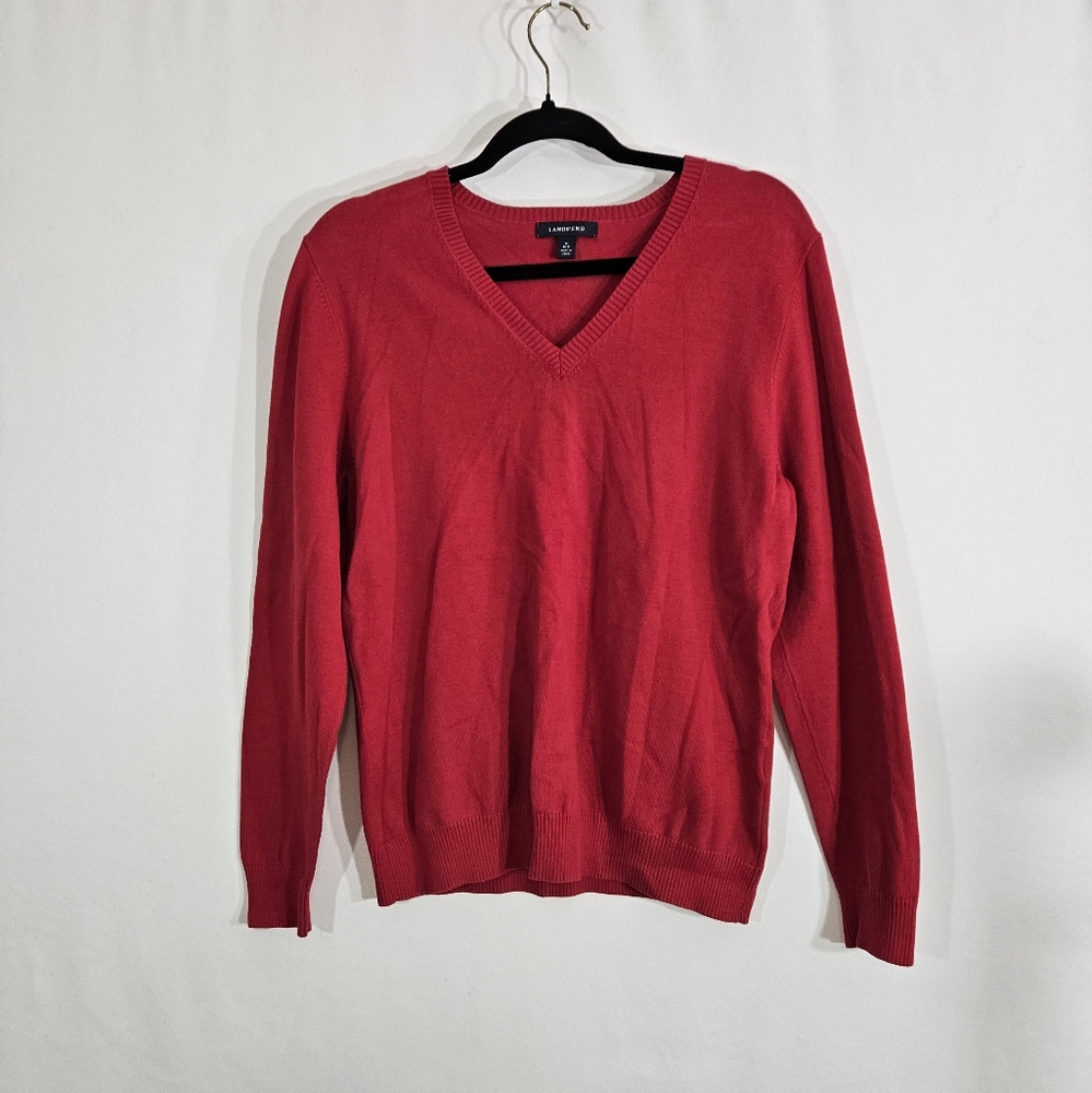 Lands End red knit sweater women's size medium